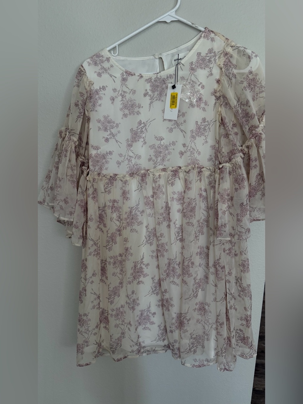 Sugarlips Cream Tunic with Dusty Rose Floral Print